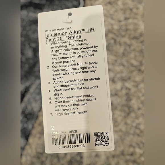 Lululemon NWT Align High Rise Pant 25" Shine - Picture 6 of 6